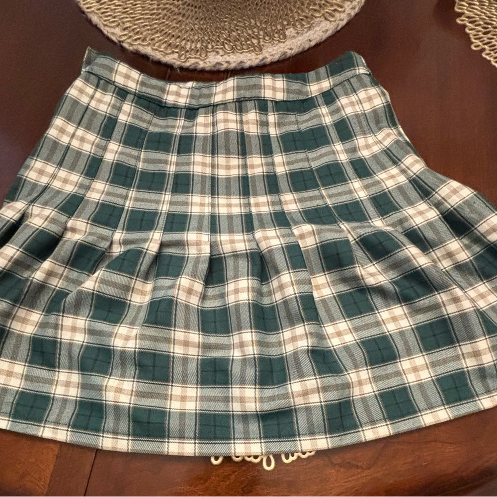 Urban Outfitters Green and Cream Plaid Skater Skirt